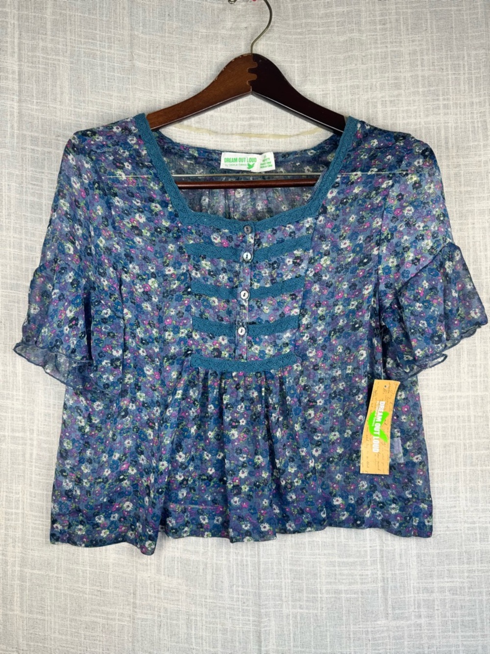 Dream Out Loud Selena Gomez NWT Sheer Floral Blouse L Cottagecore Boho